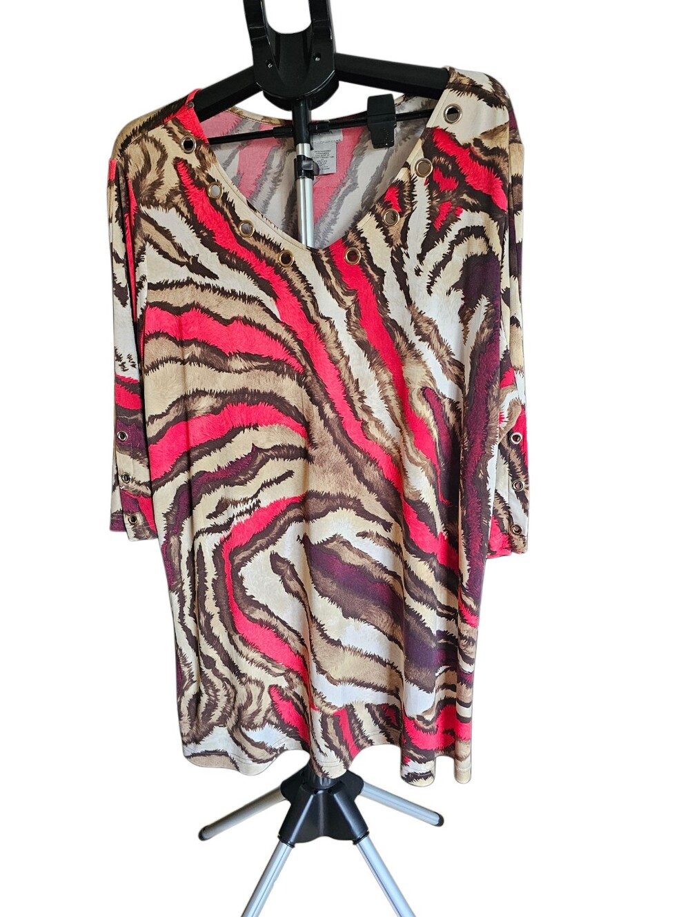 Regalia Red, Brown & Cream Animal-Print V-Neck Tunic with Grommet Detail
